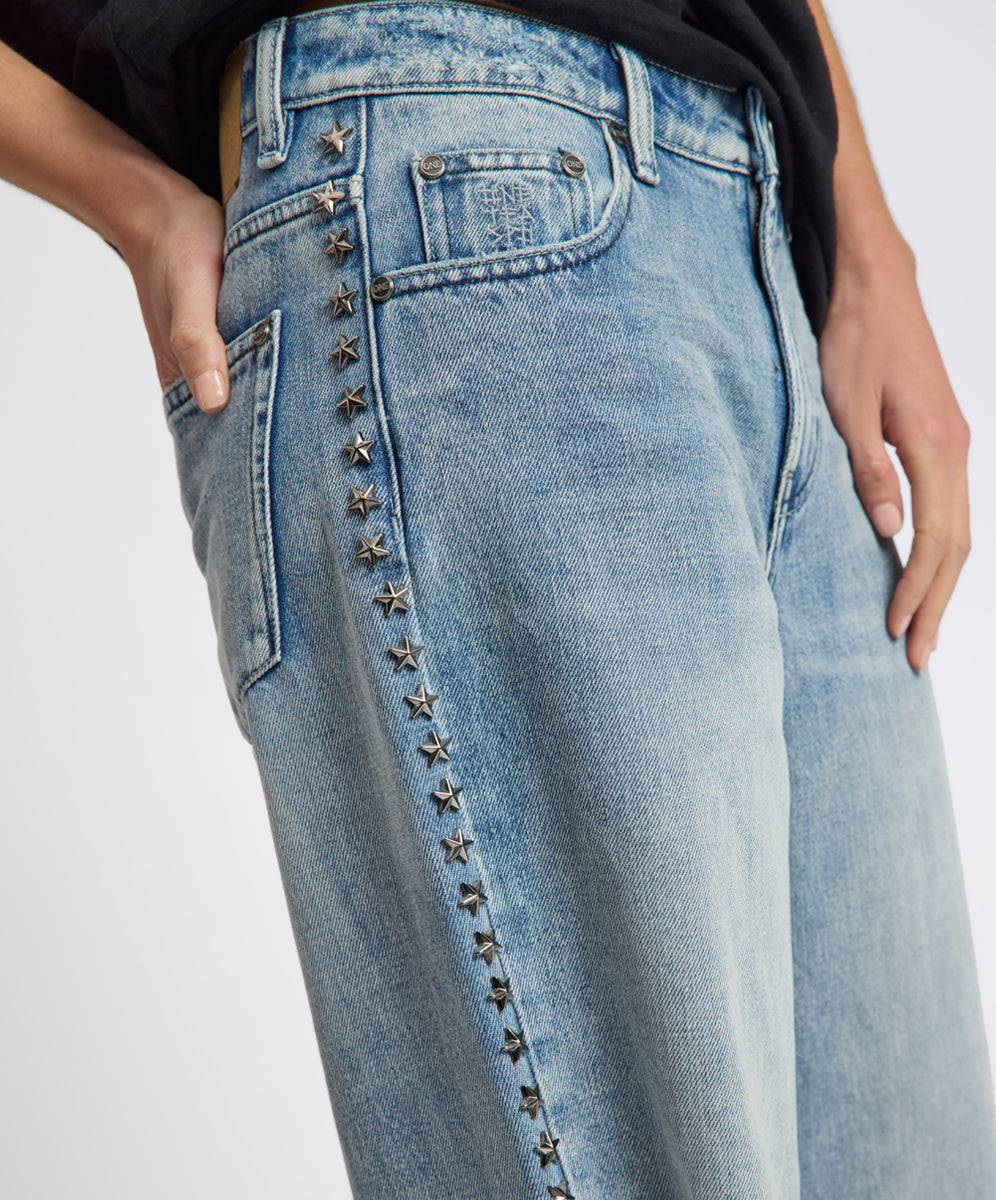 Products 25th Anniversary Jackson Mid Waist Wide Leg Studded Denim Jeans - Salty Dog