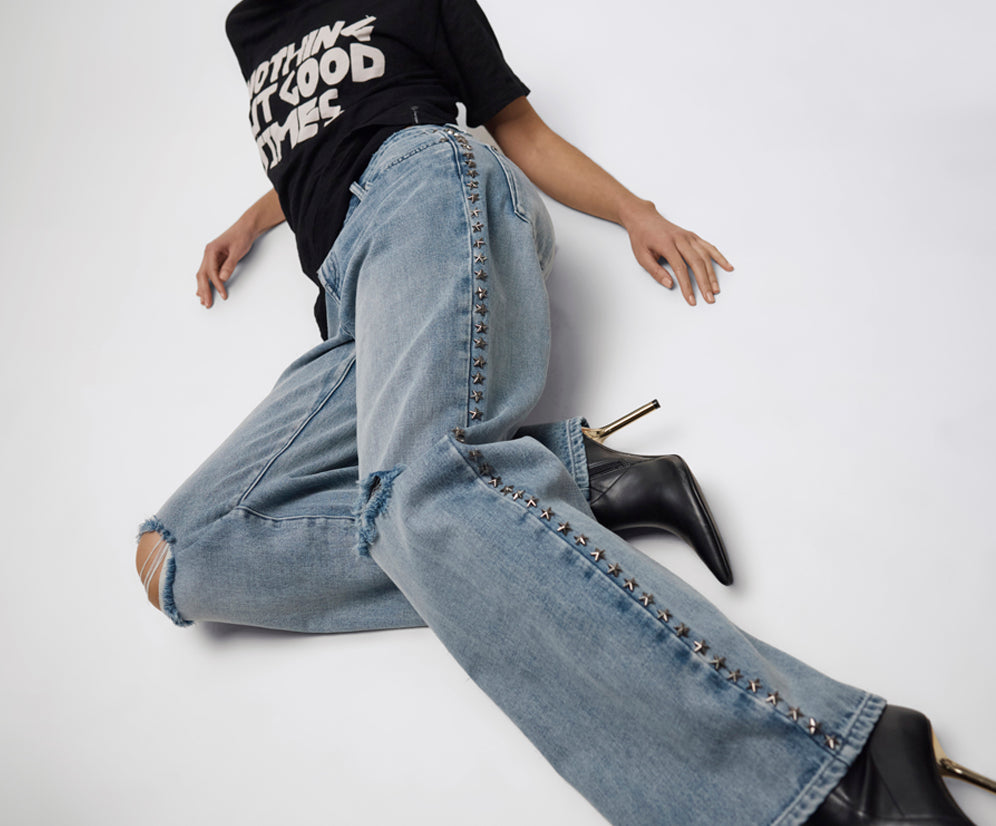 25th Anniversary Jackson Mid Waist Wide Leg Studded Denim Jeans - Salty Dog