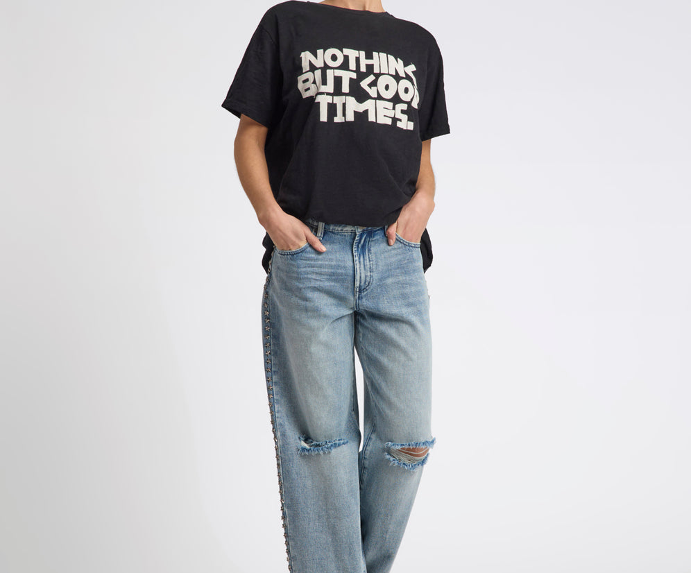 25th Anniversary Jackson Mid Waist Wide Leg Studded Denim Jeans - Salty Dog