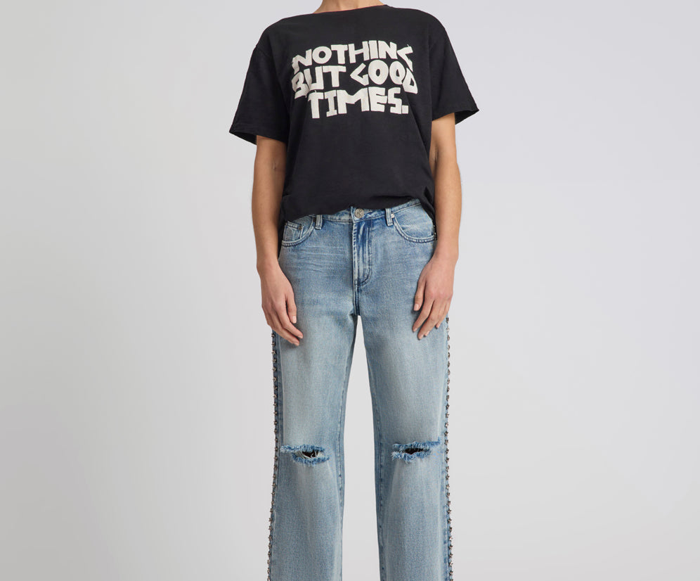 25th Anniversary Jackson Mid Waist Wide Leg Studded Denim Jeans - Salty Dog