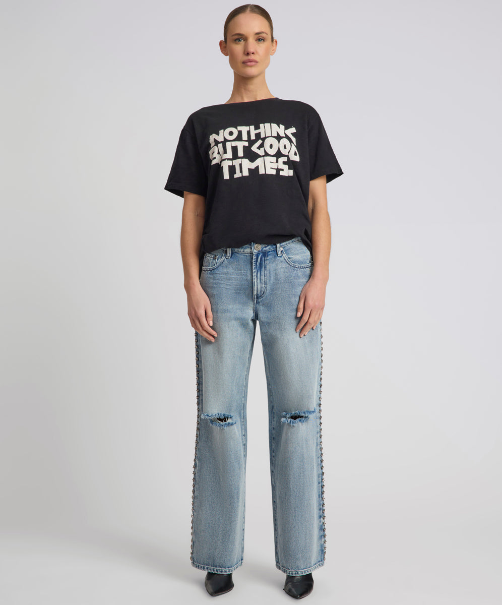 Products 25th Anniversary Jackson Mid Waist Wide Leg Studded Denim Jeans - Salty Dog