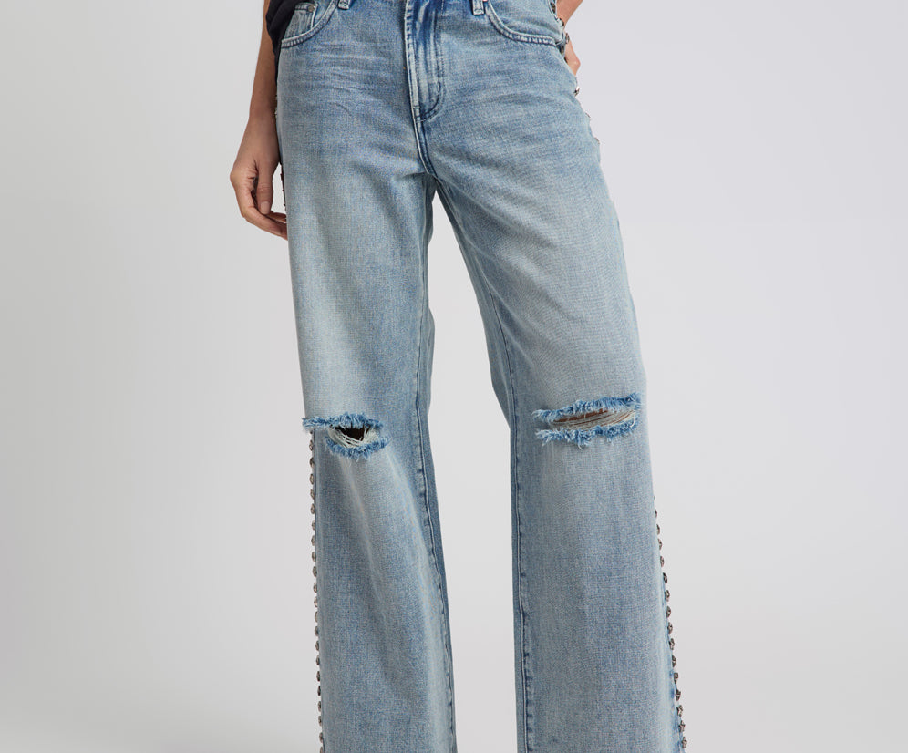 25th Anniversary Jackson Mid Waist Wide Leg Studded Denim Jeans - Salty Dog