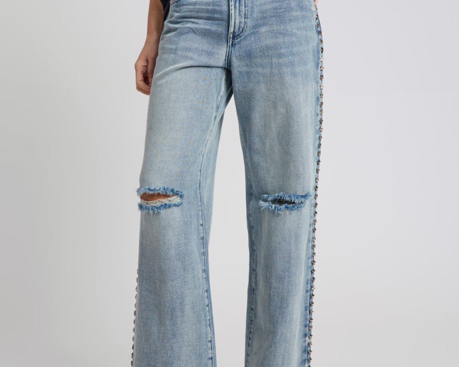 25th Anniversary Jackson Mid Waist Wide Leg Studded Denim Jeans - Salty Dog