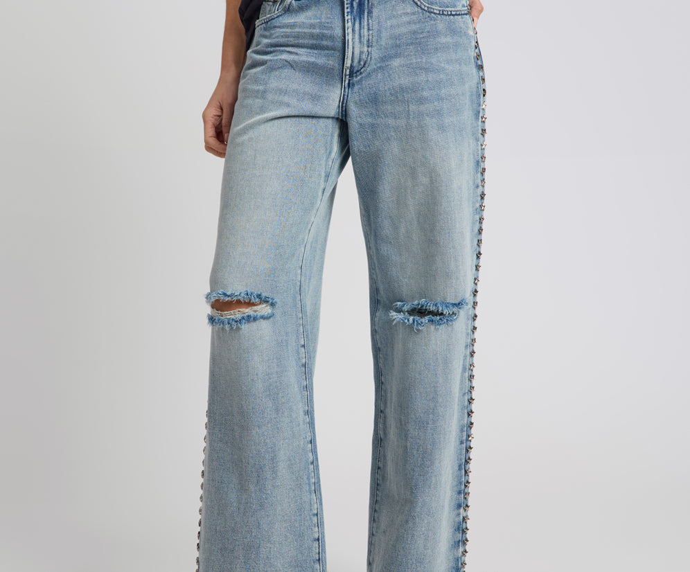 25th Anniversary Jackson Mid Waist Wide Leg Studded Denim Jeans - Salty Dog