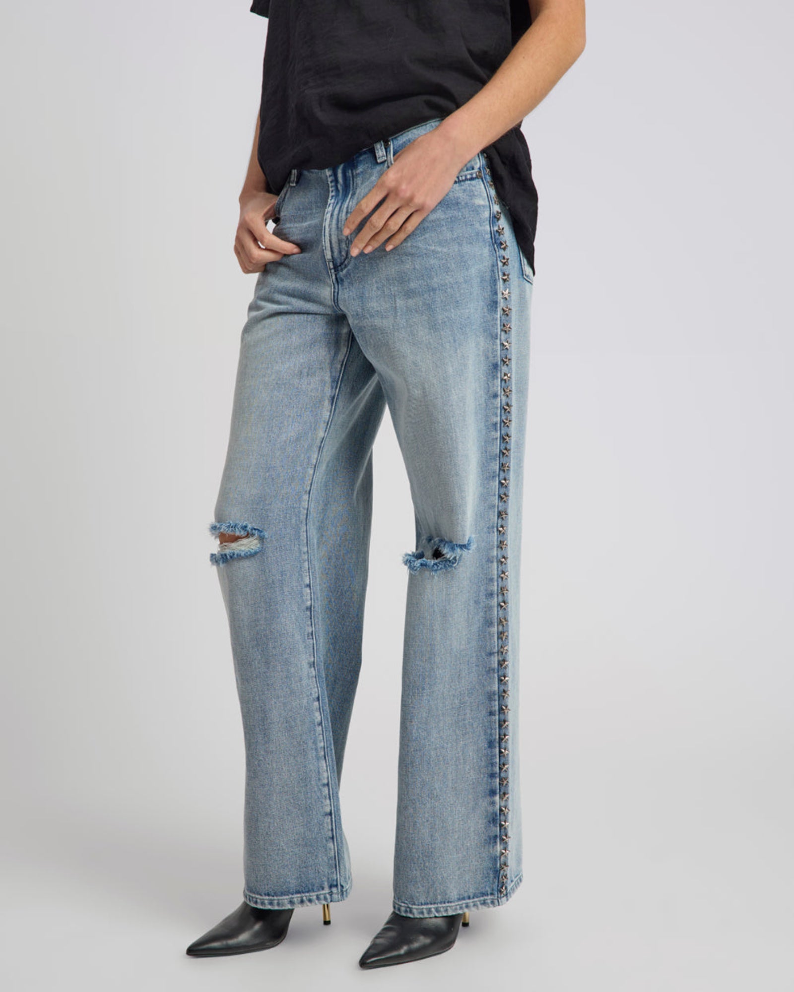 25Th Anniversary Jackson Mid Waist Wide Leg Studded Denim Jeans
