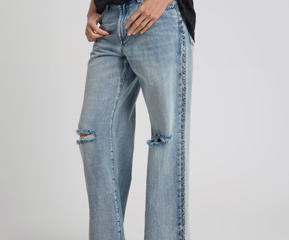25th Anniversary Jackson Mid Waist Wide Leg Studded Denim Jeans - Salty Dog