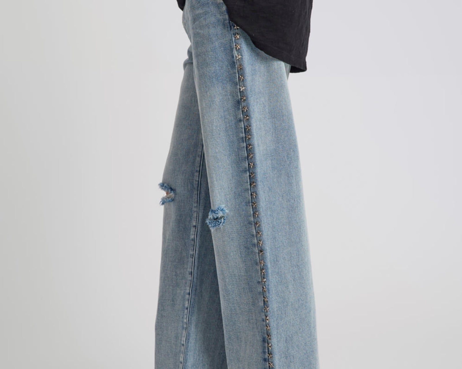 25th Anniversary Jackson Mid Waist Wide Leg Studded Denim Jeans - Salty Dog