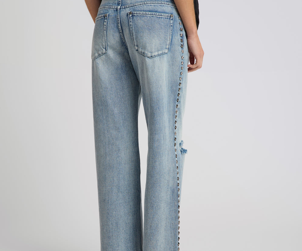 25th Anniversary Jackson Mid Waist Wide Leg Studded Denim Jeans - Salty Dog