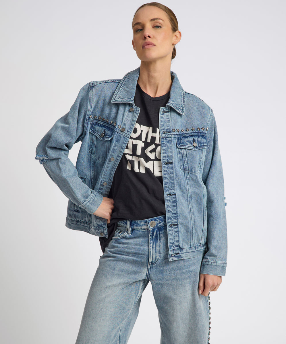 Sydney's Picks 25th Anniversary Trucker Studded Denim Jacket - Salty Dog