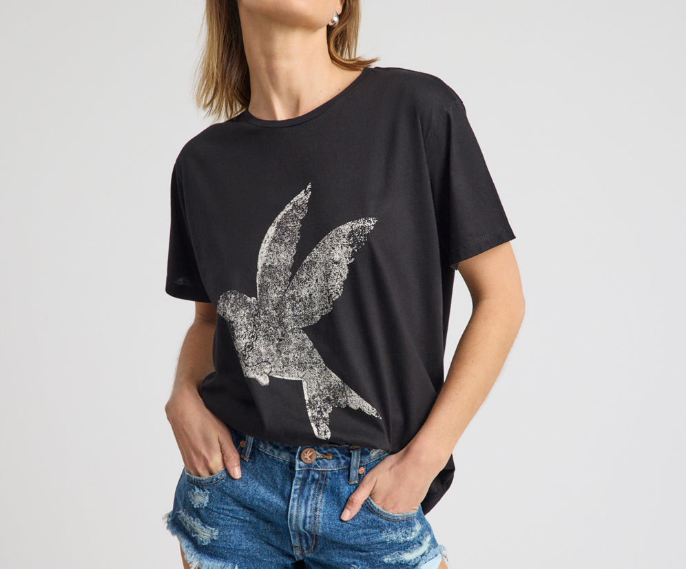 Brushed Bowerbird Boyfriend Tee - Black