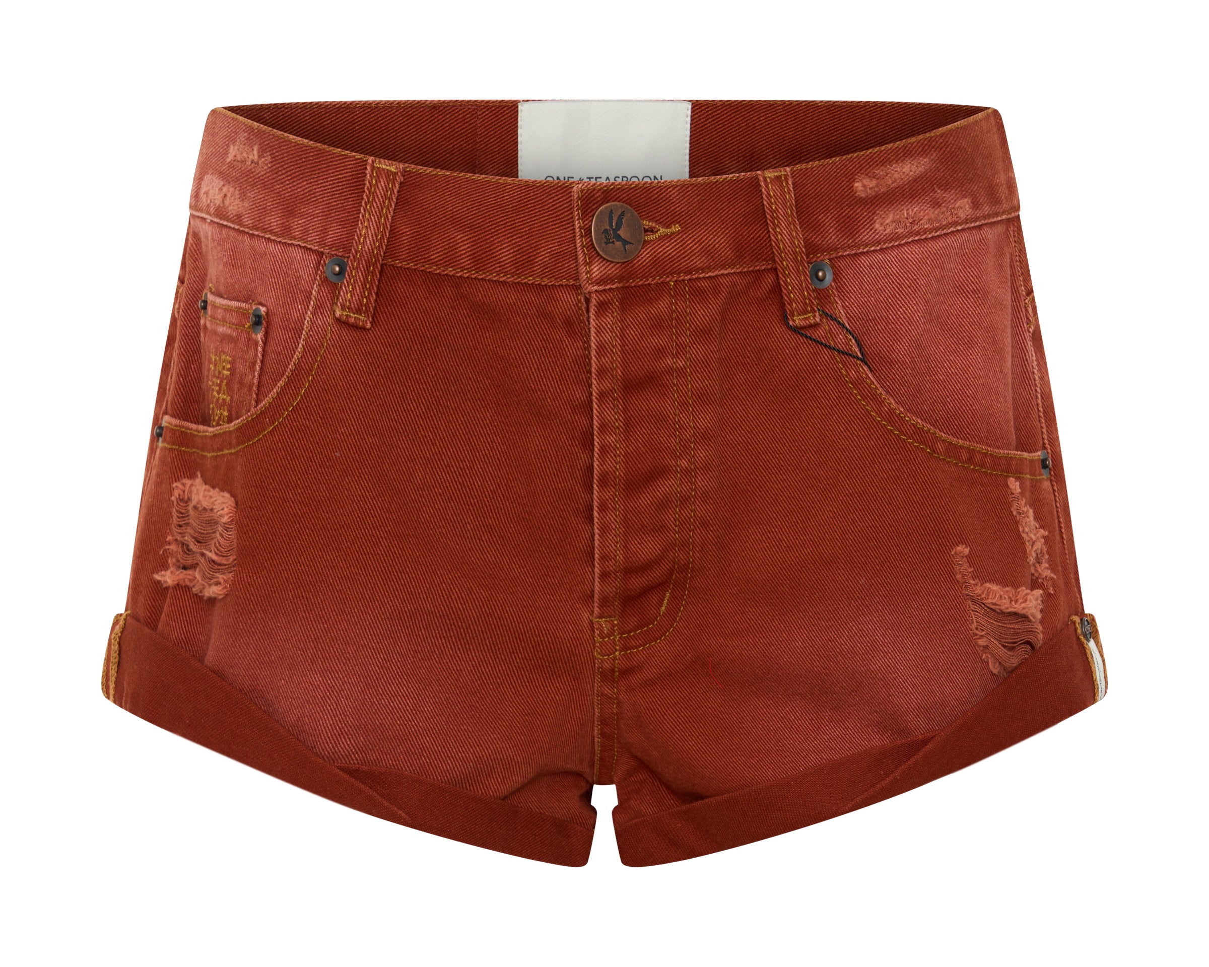 Bandits Low Waist Messed Up Denim Shorts - Retro Rust