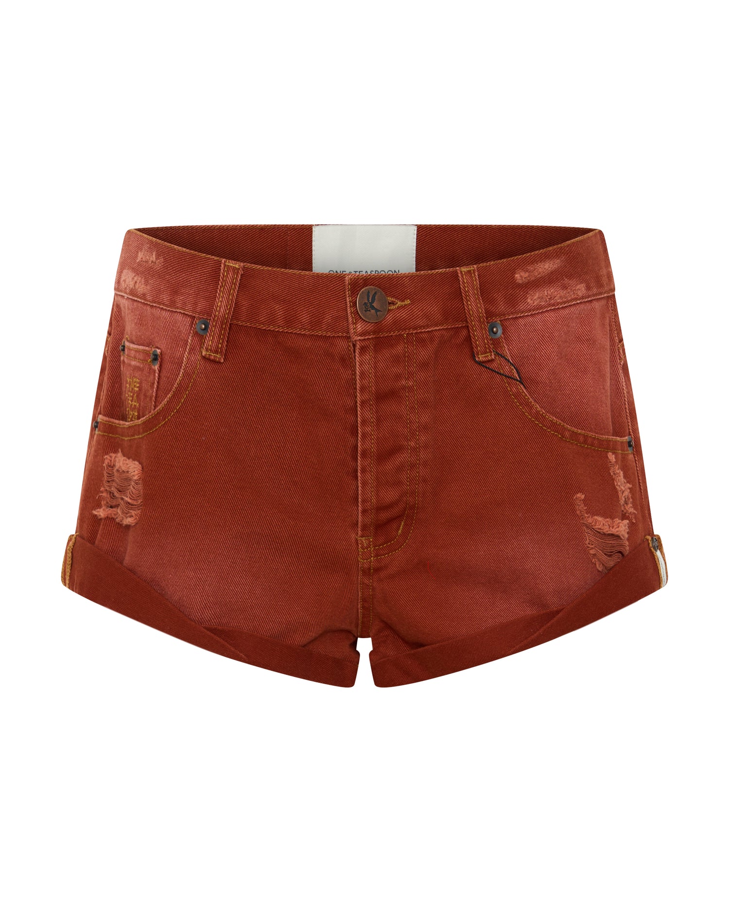 Bandits Low Waist Messed Up Denim Shorts - Retro Rust