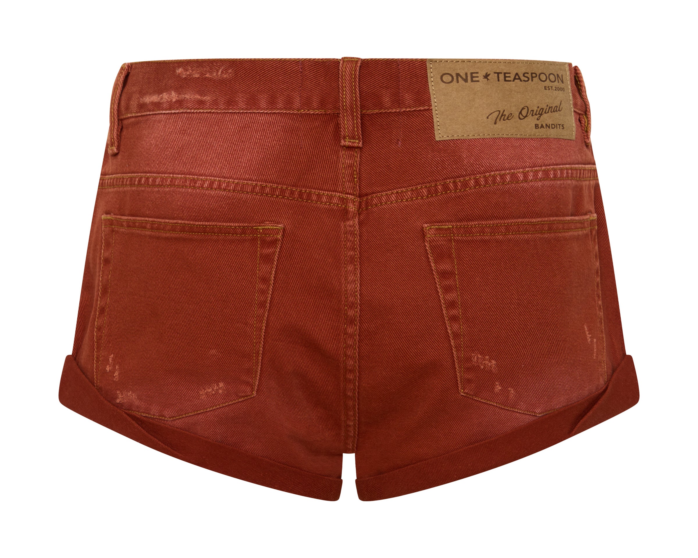 Bandits Low Waist Messed Up Denim Shorts - Retro Rust