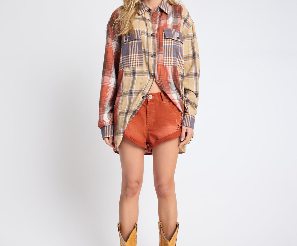 Bandits Low Waist Messed Up Denim Shorts - Retro Rust