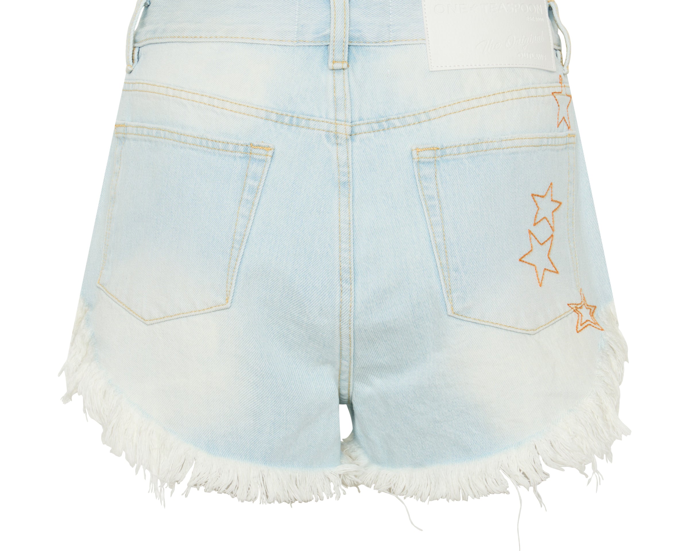 Outlaws Mid Waist Mid Length Star Stitched Denim Shorts - Bel Air Blue