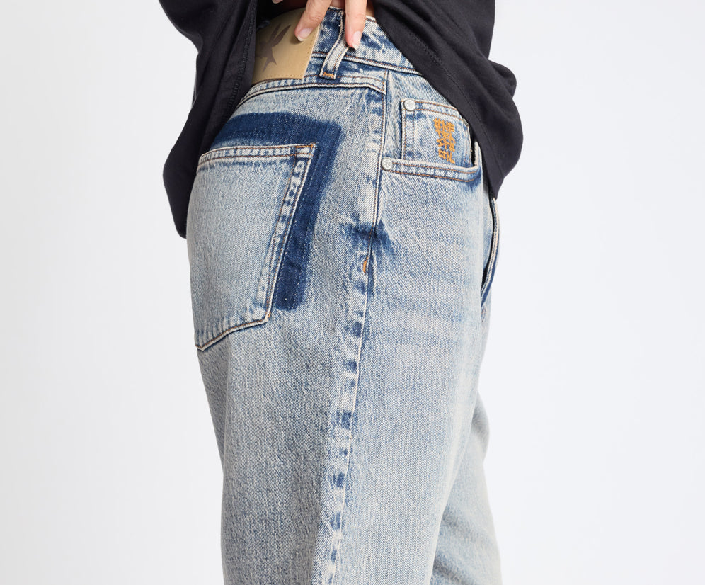 Le Cats Mid Waist Wide Leg Boyfriend Denim Shorts - Cloud Blue