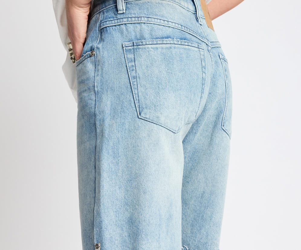 Rebel Rise High Waist Long Length Denim Shorts - Salty Dog