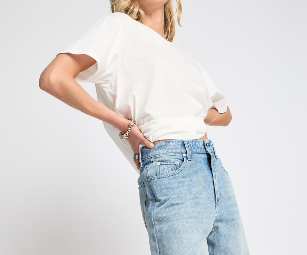 Rebel Rise High Waist Long Length Denim Shorts - Salty Dog