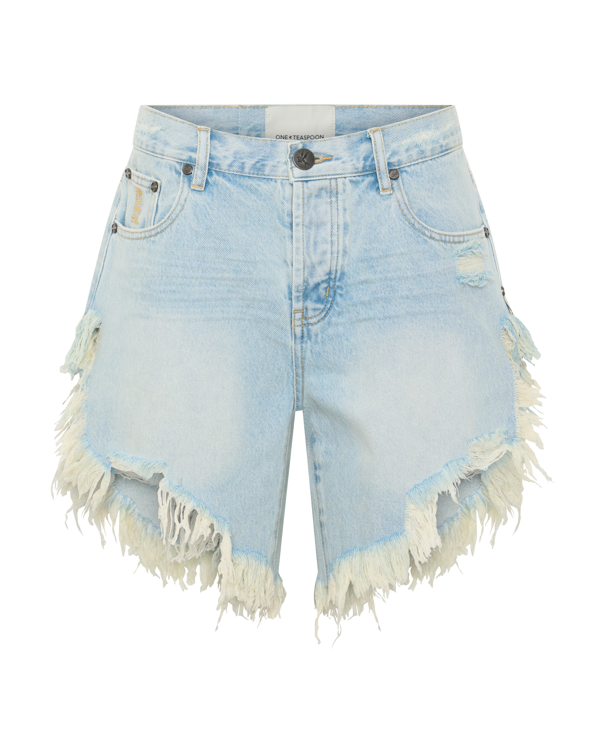Frankies Low Waist Long Length Denim Shorts - Cosmic Blue | One