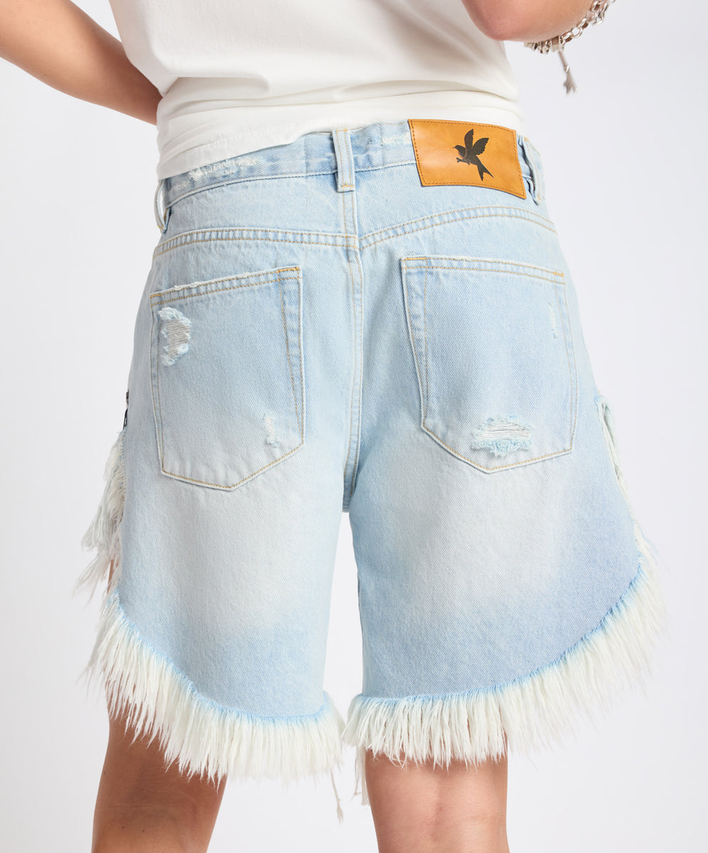 Frankies Low Waist Long Length Denim Shorts - Cosmic Blue | One