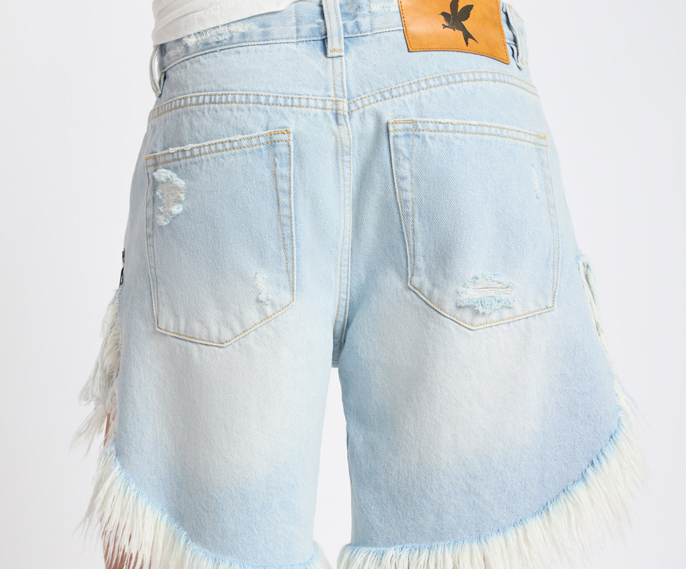 Frankies Low Waist Long Length Denim Shorts - Cosmic Blue