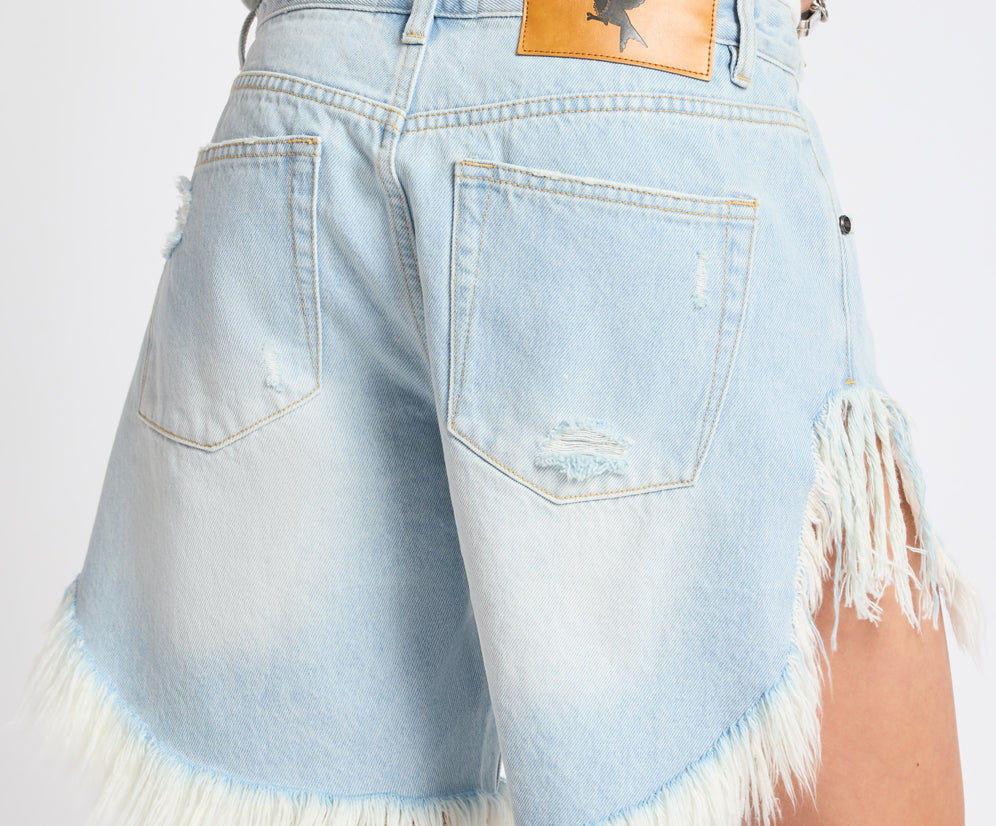 Frankies Low Waist Long Length Denim Shorts - Cosmic Blue