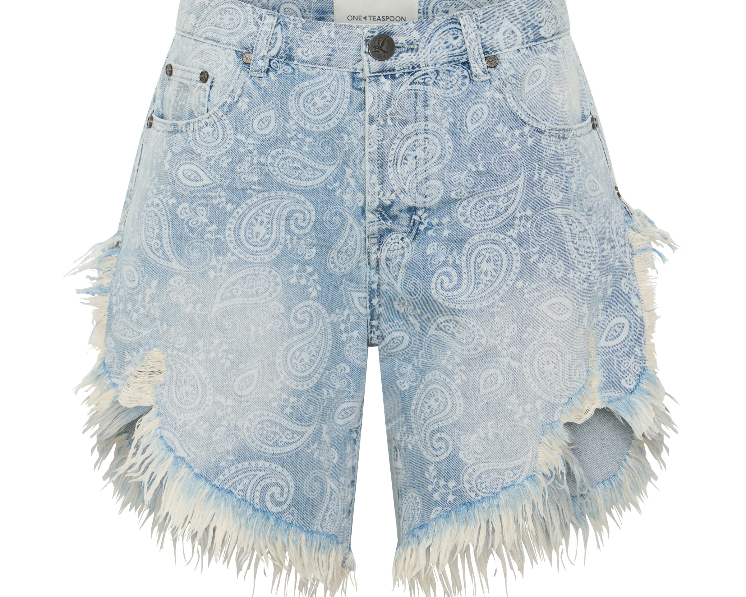 Frankies Low Waist Long Length Denim Shorts - Paisley Era Blue