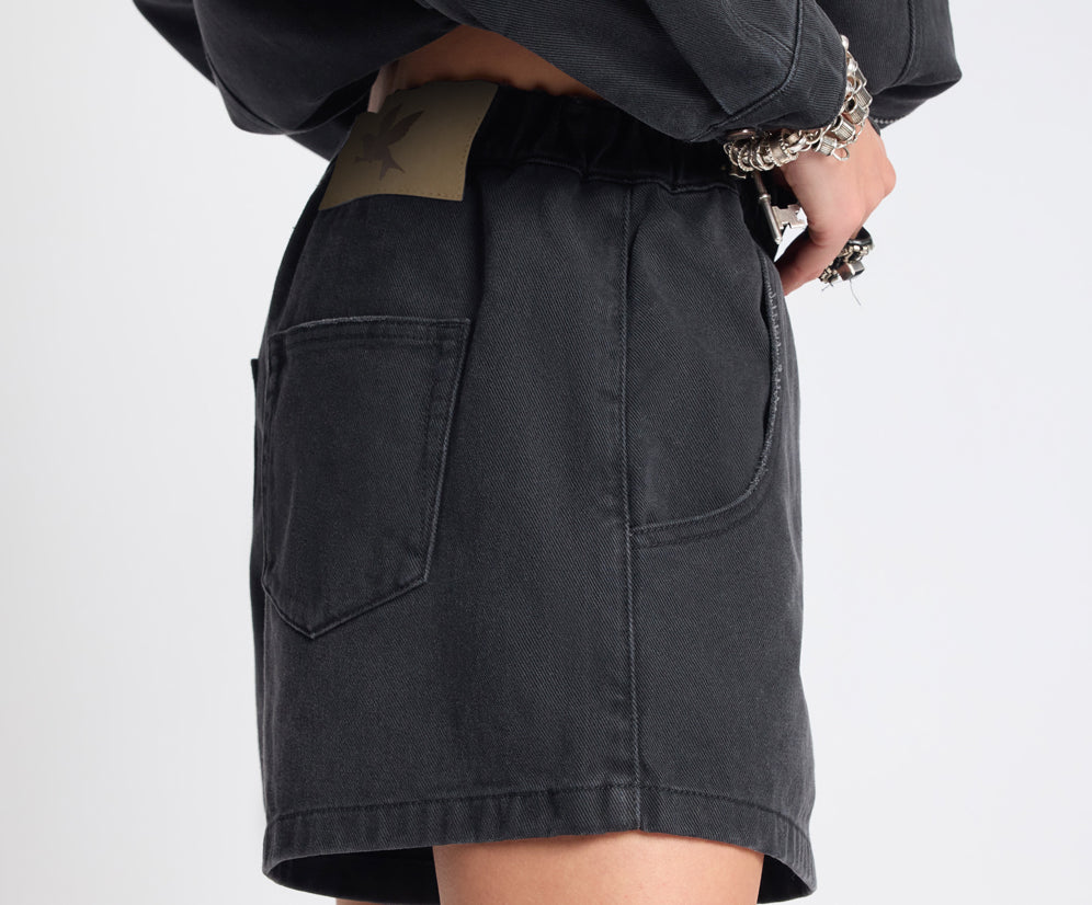 Funks High Waist Elasticated Denim Shorts - Smokey Black