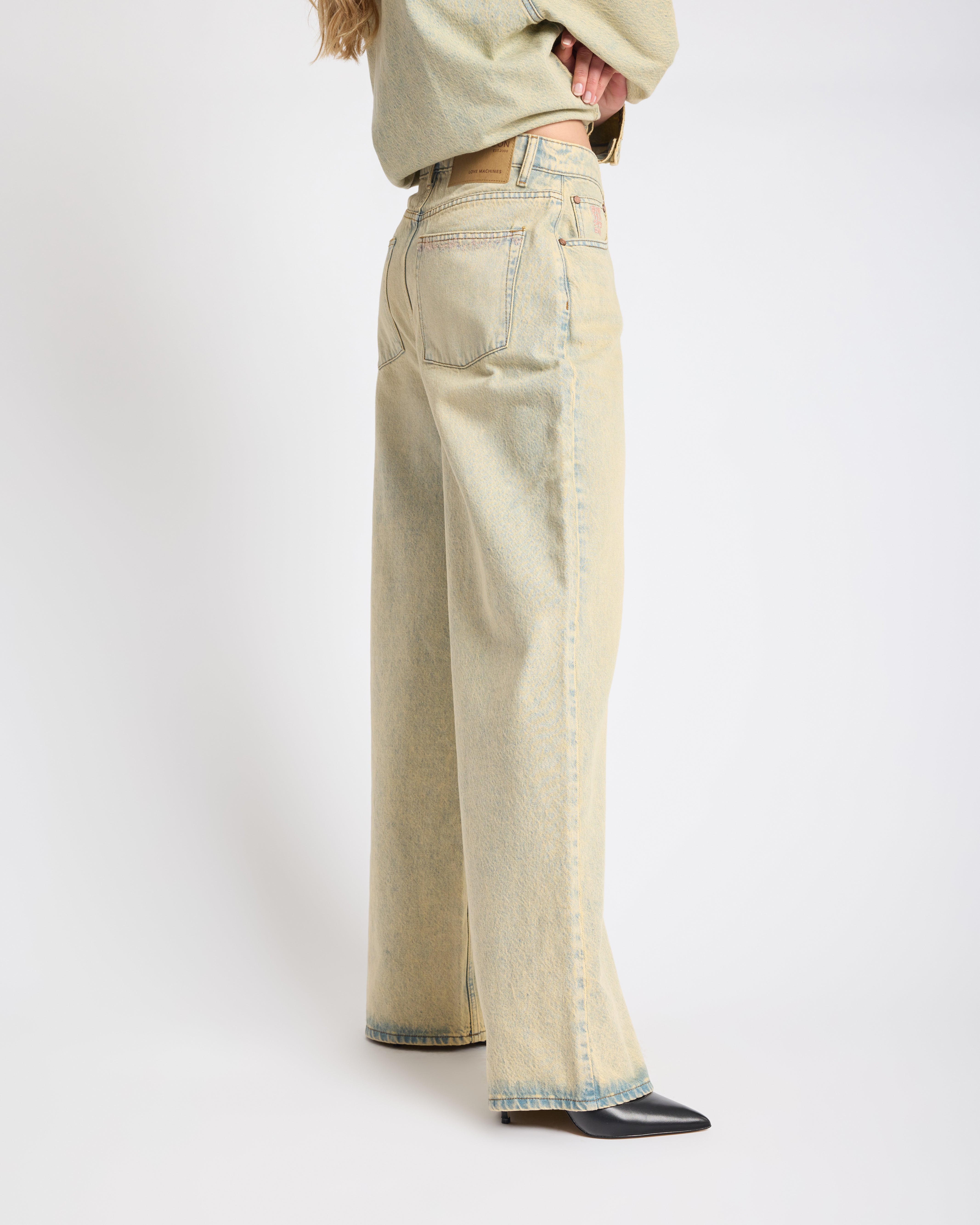 Love Machines High Waist Super Wide Leg Denim Jeans - Blue Sand