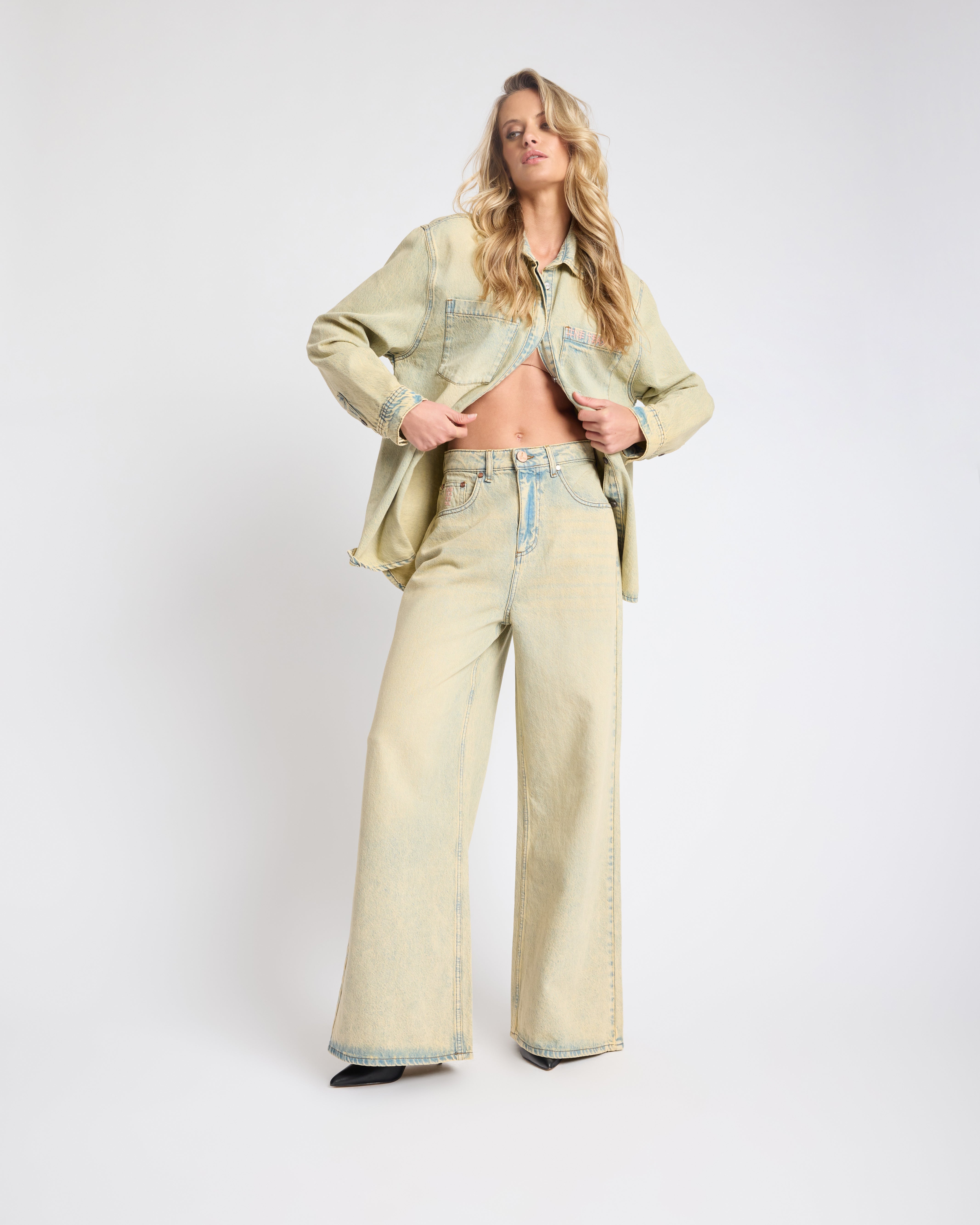 Love Machines High Waist Super Wide Leg Denim Jeans - Blue Sand