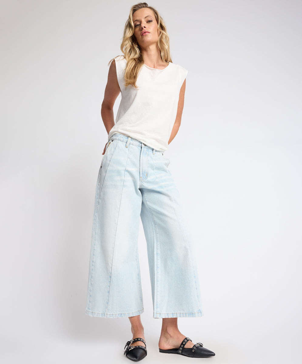 Jackson Mid Waist Wide Leg Denim Jeans - Blue Chrome | One