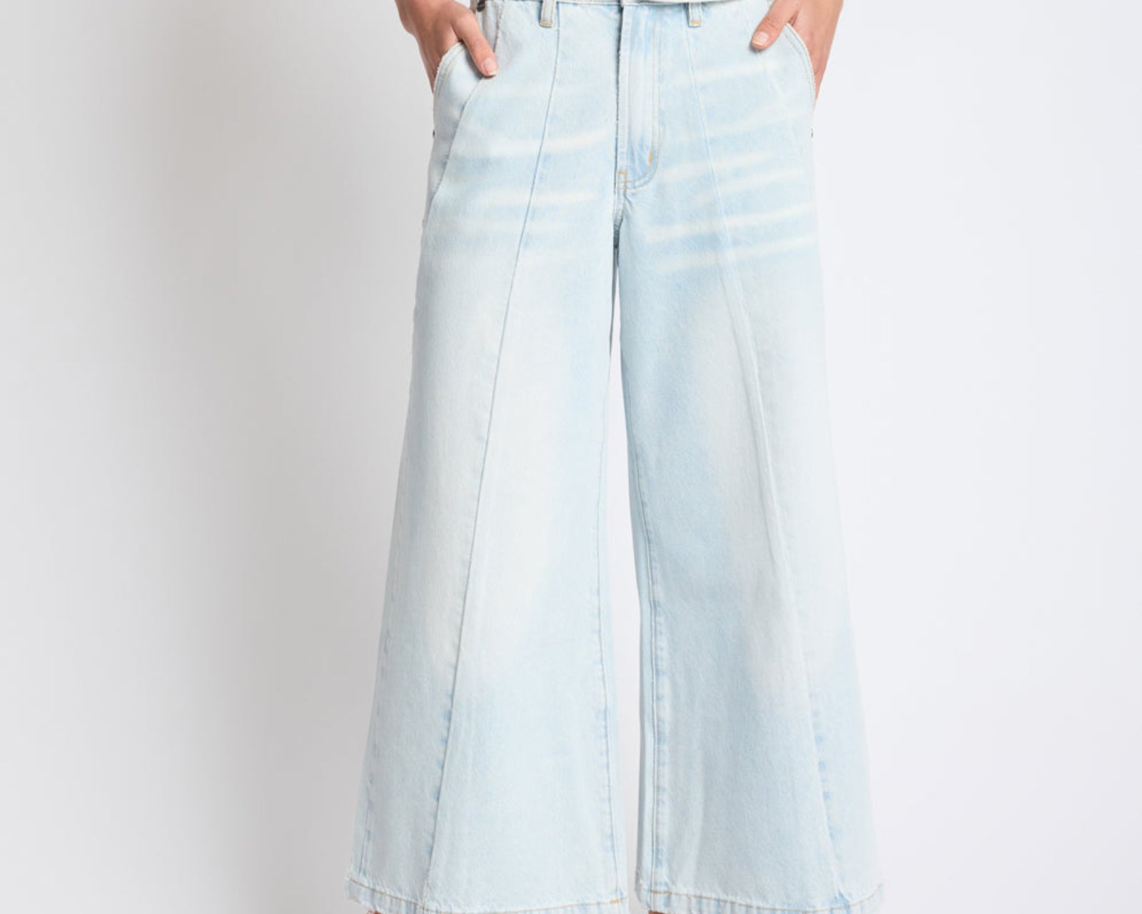Hayden Mid Waist Wide Leg Cropped Denim Jeans - Bel Air Blue