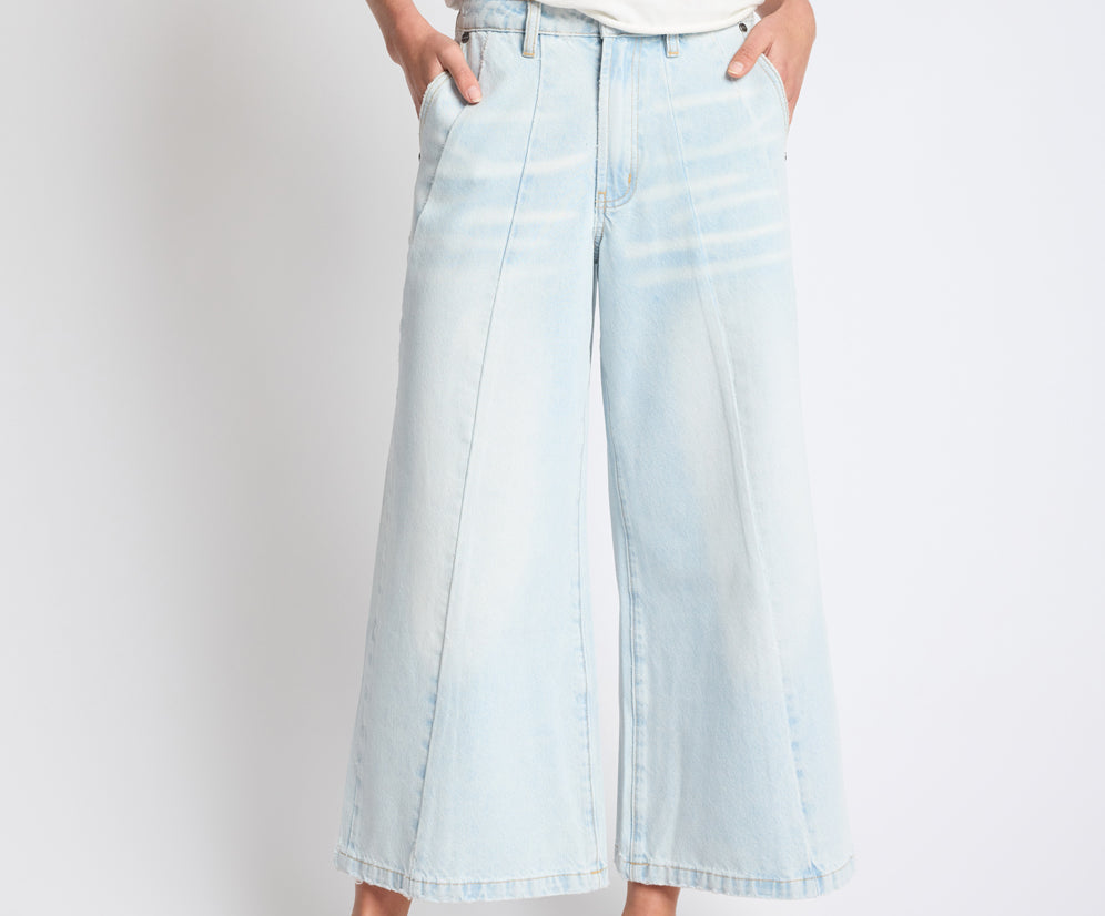 Hayden Mid Waist Wide Leg Cropped Denim Jeans - Bel Air Blue