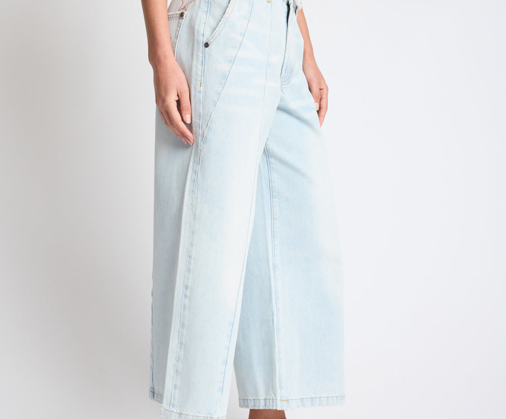 Hayden Mid Waist Wide Leg Cropped Denim Jeans - Bel Air Blue