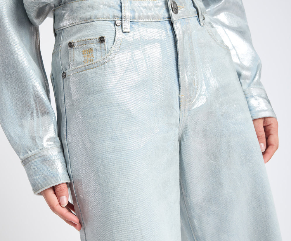 Jackson Mid Waist Wide Leg Denim Jeans - Blue Chrome