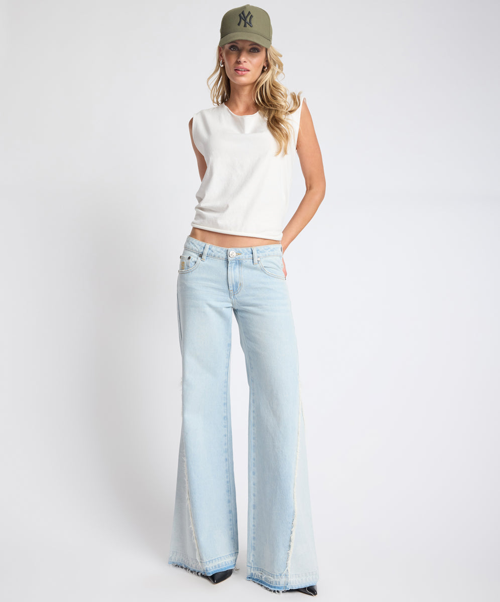 Johnnies Low Waist Wide Leg Flared Denim Jeans - Cosmic Blue | One