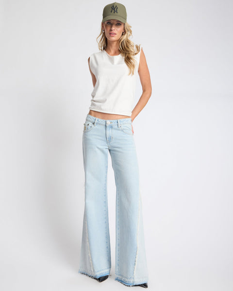Johnnies Low Waist Wide Leg Flared Denim Jeans - Cosmic Blue | One