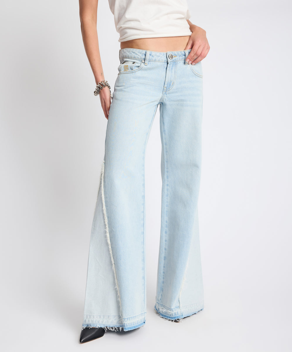 Johnnies Low Waist Wide Leg Flared Denim Jeans - Cosmic Blue | One