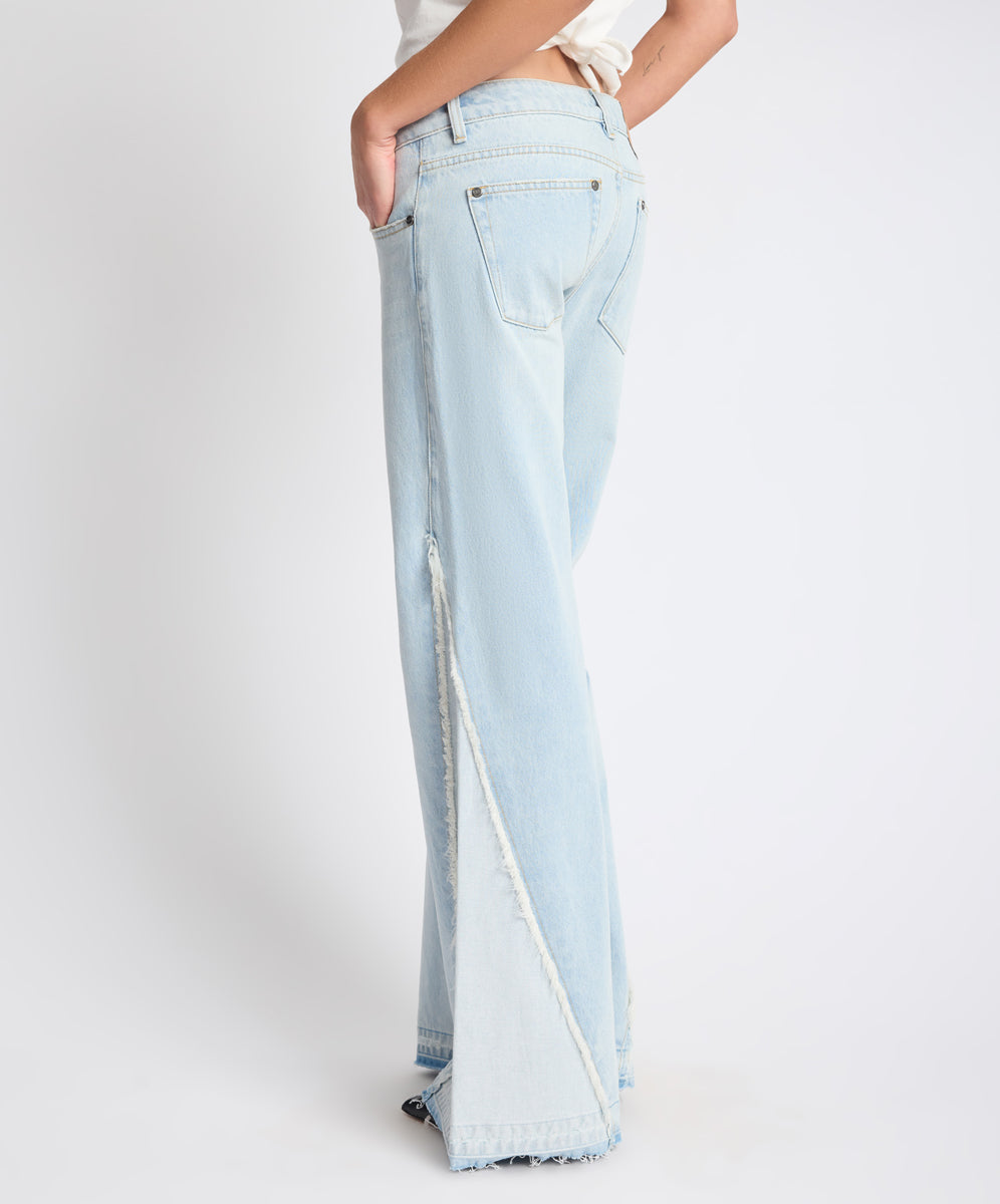 Johnnies Low Waist Wide Leg Flared Denim Jeans - Cosmic Blue | One