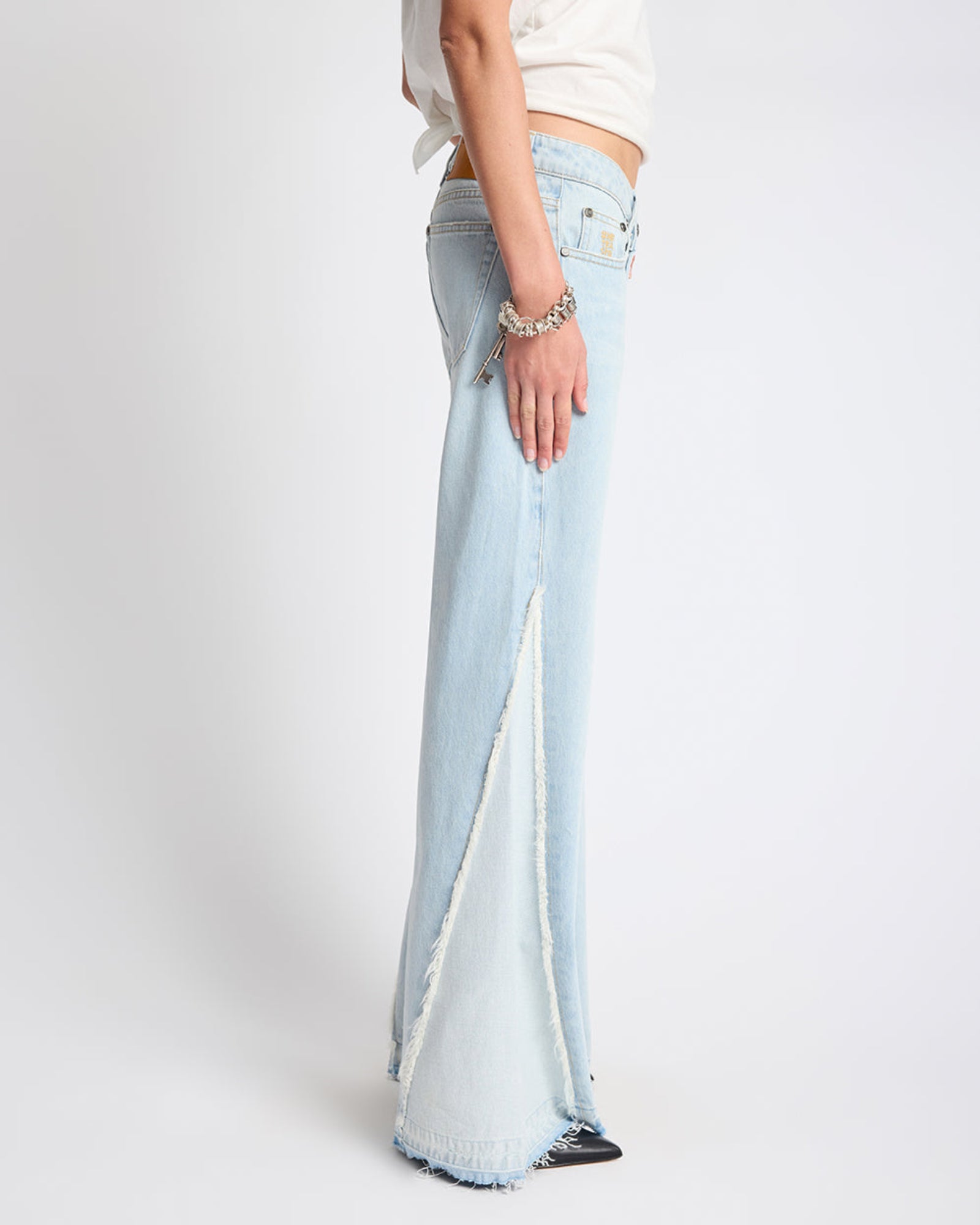 Johnnies Low Waist Wide Leg Flared Denim Jeans - Cosmic Blue | One