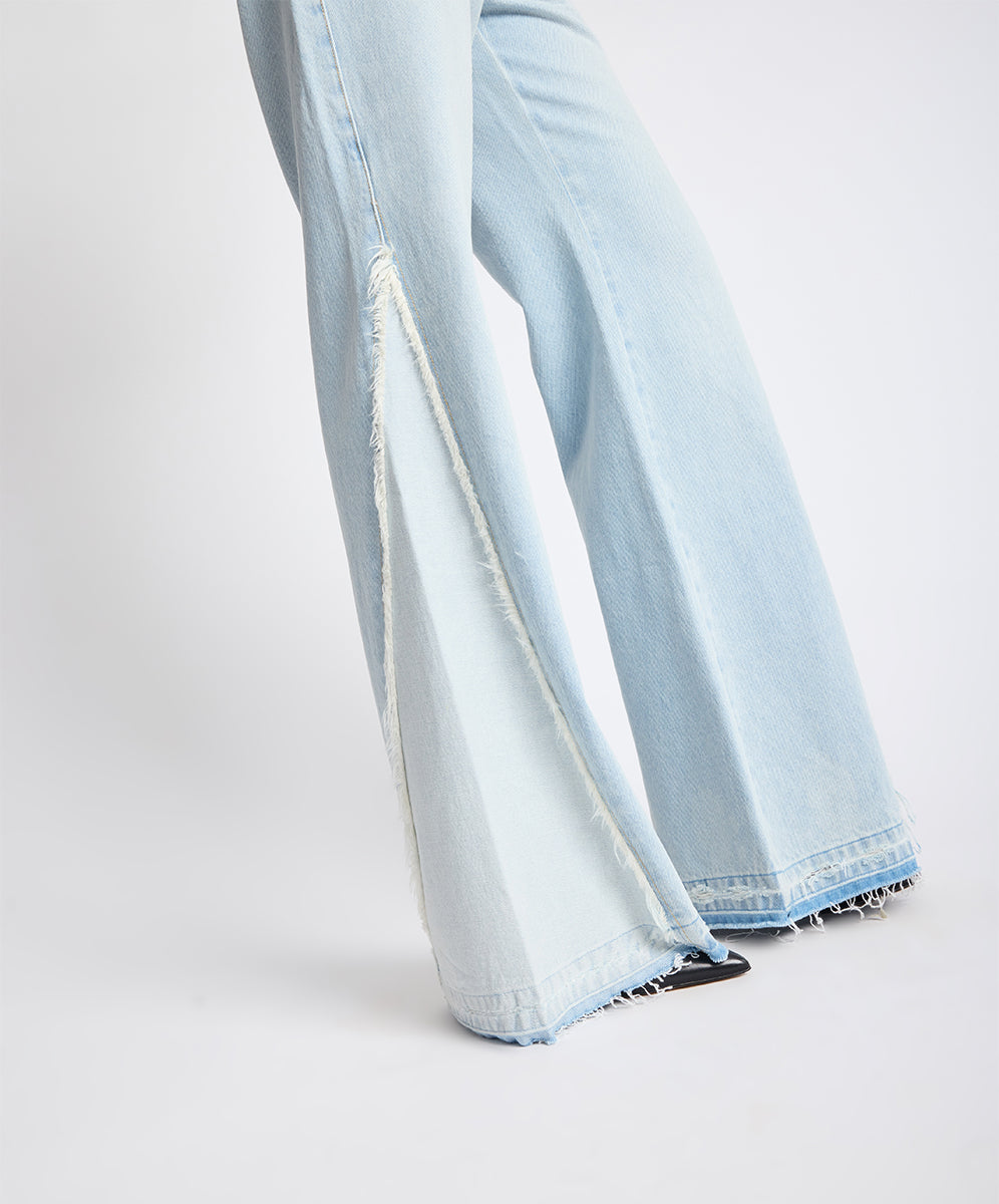 Johnnies Low Waist Wide Leg Flared Denim Jeans - Cosmic Blue | One
