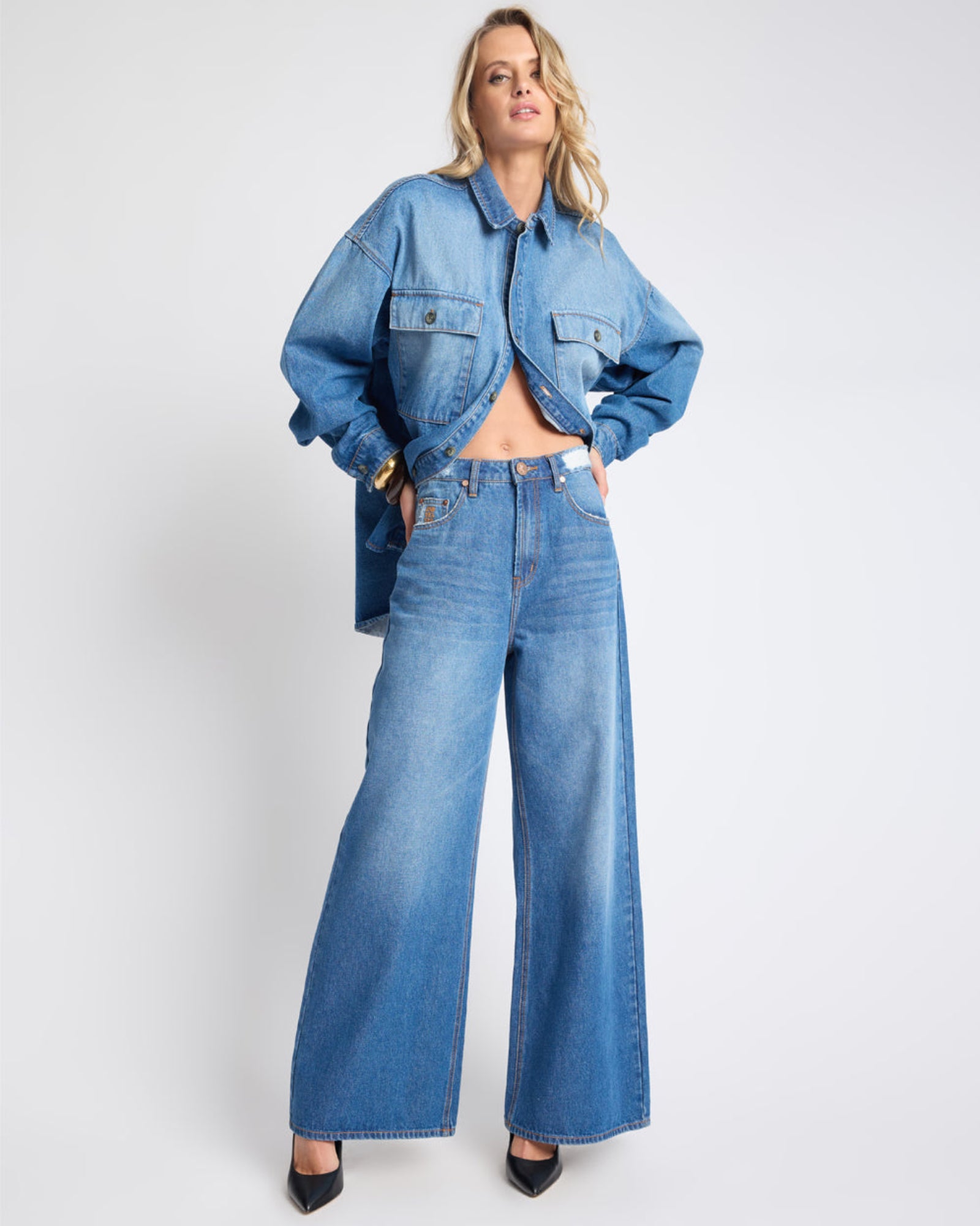 Love Machines Mid Waist Super Wide Leg Denim Jeans - Pacifica Blue