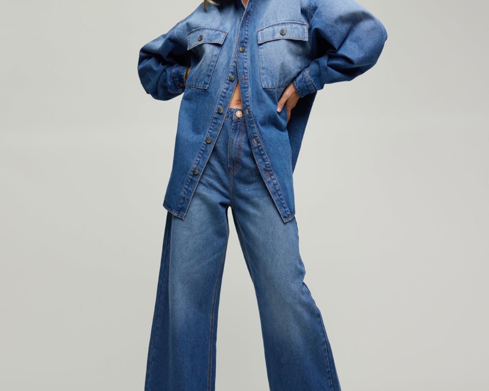 Love Machines Mid Waist Super Wide Leg Denim Jeans - Pacifica Blue