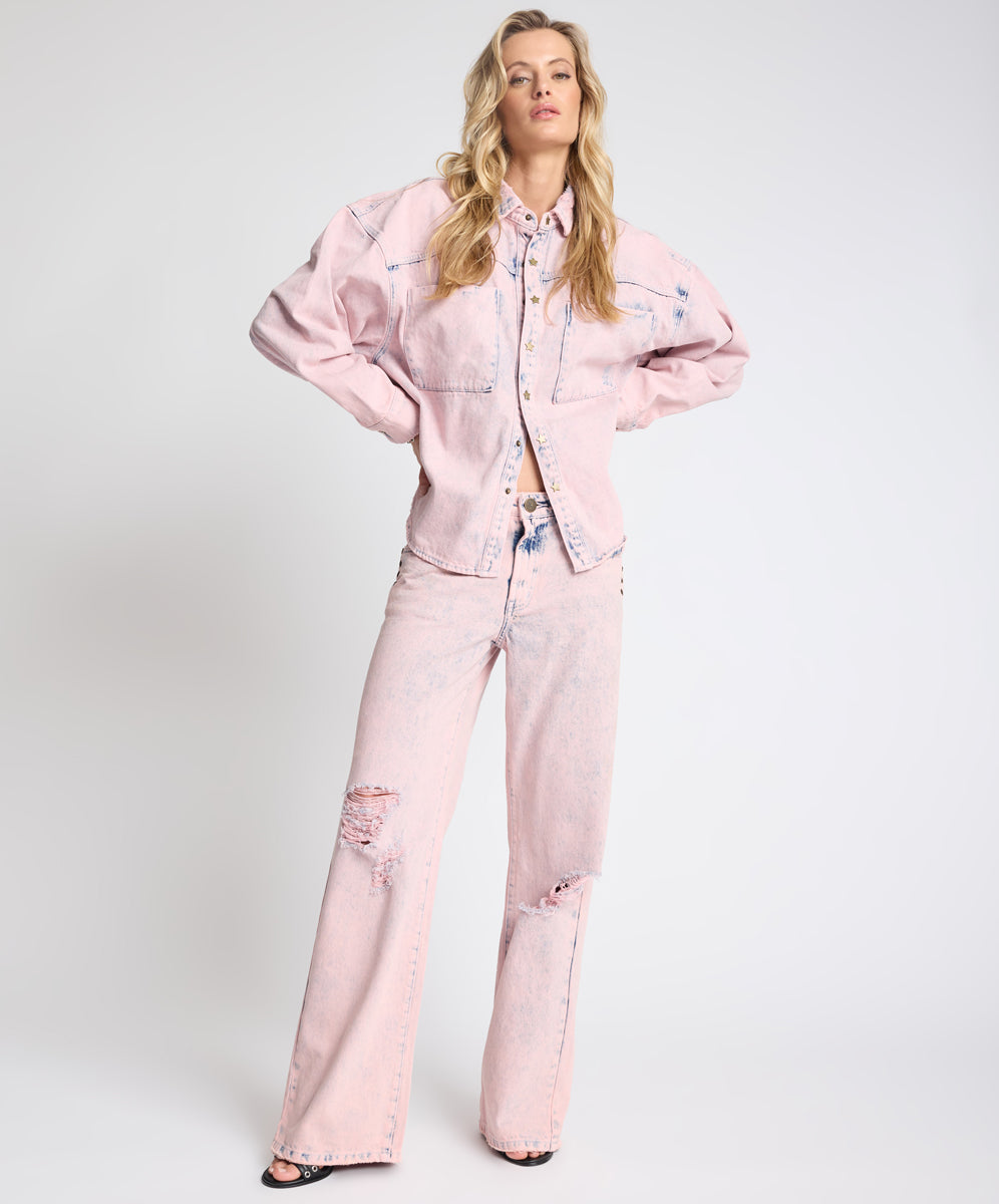 Low Riders Low Waist Wide Leg Denim Jeans - Pink Haze | One