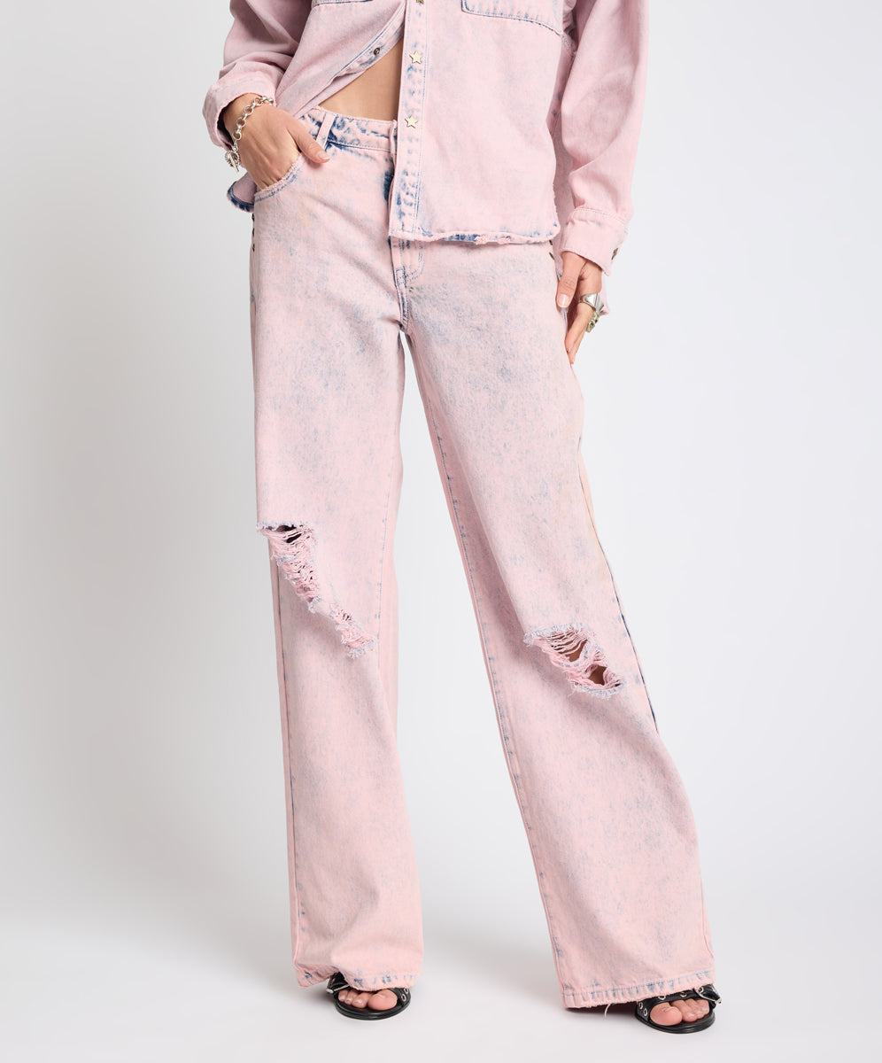 Low Riders Low Waist Wide Leg Denim Jeans - Pink Haze | One