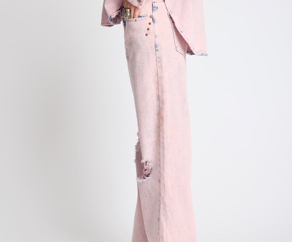 Low Riders Low Waist Wide Leg Denim Jeans - Pink Haze