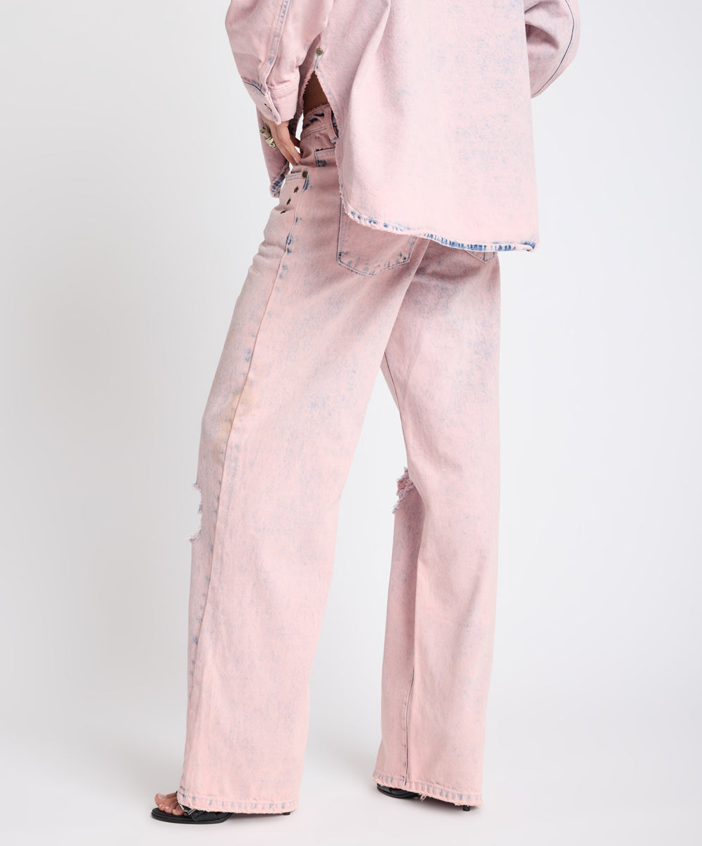 Low Riders Low Waist Wide Leg Denim Jeans - Pink Haze | One