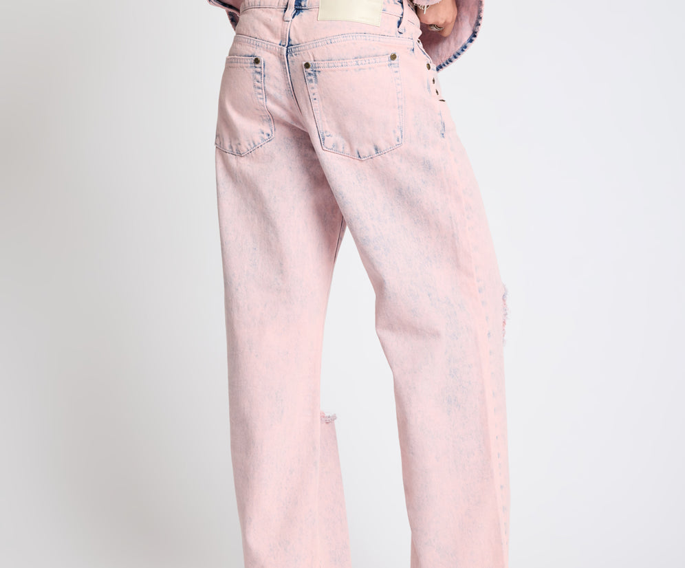 Low Riders Low Waist Wide Leg Denim Jeans - Pink Haze