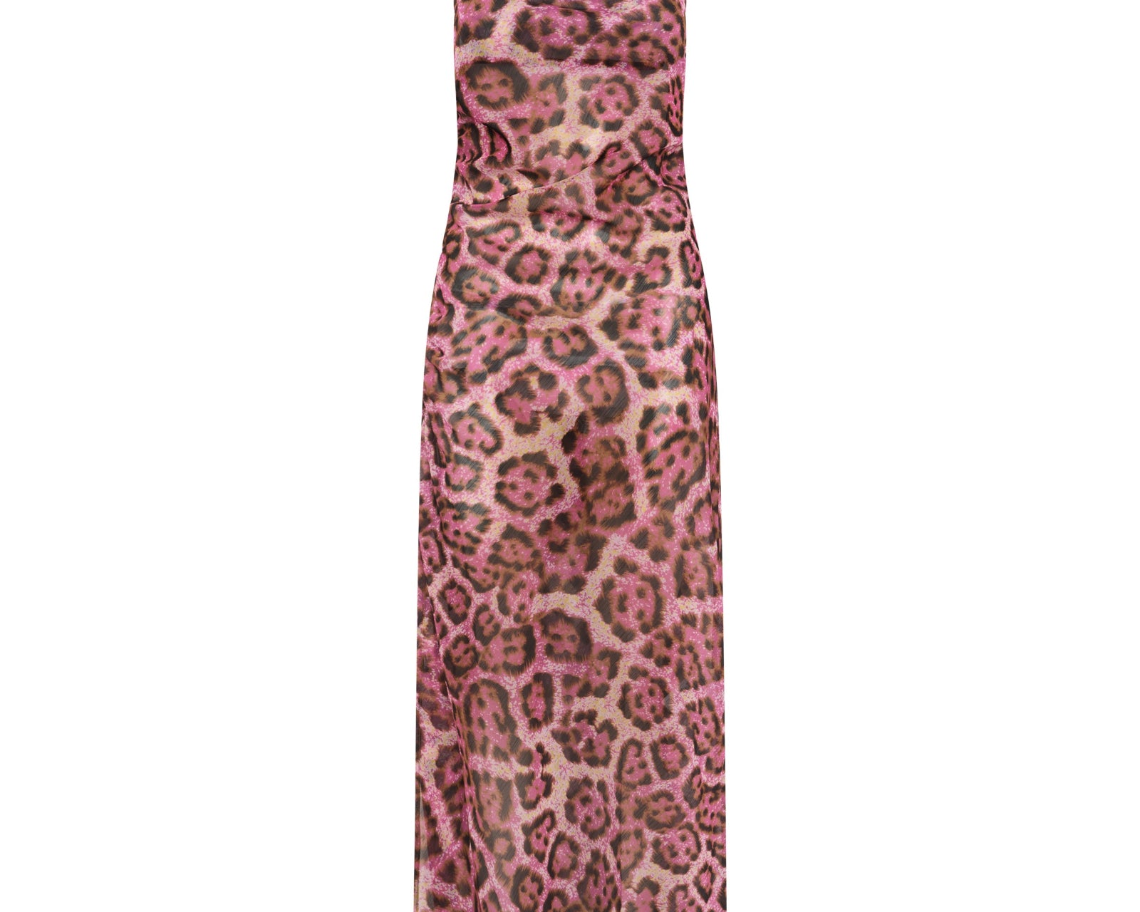 Rhiannon Ruched Long Slip Maxi Dress - Pink Leopard
