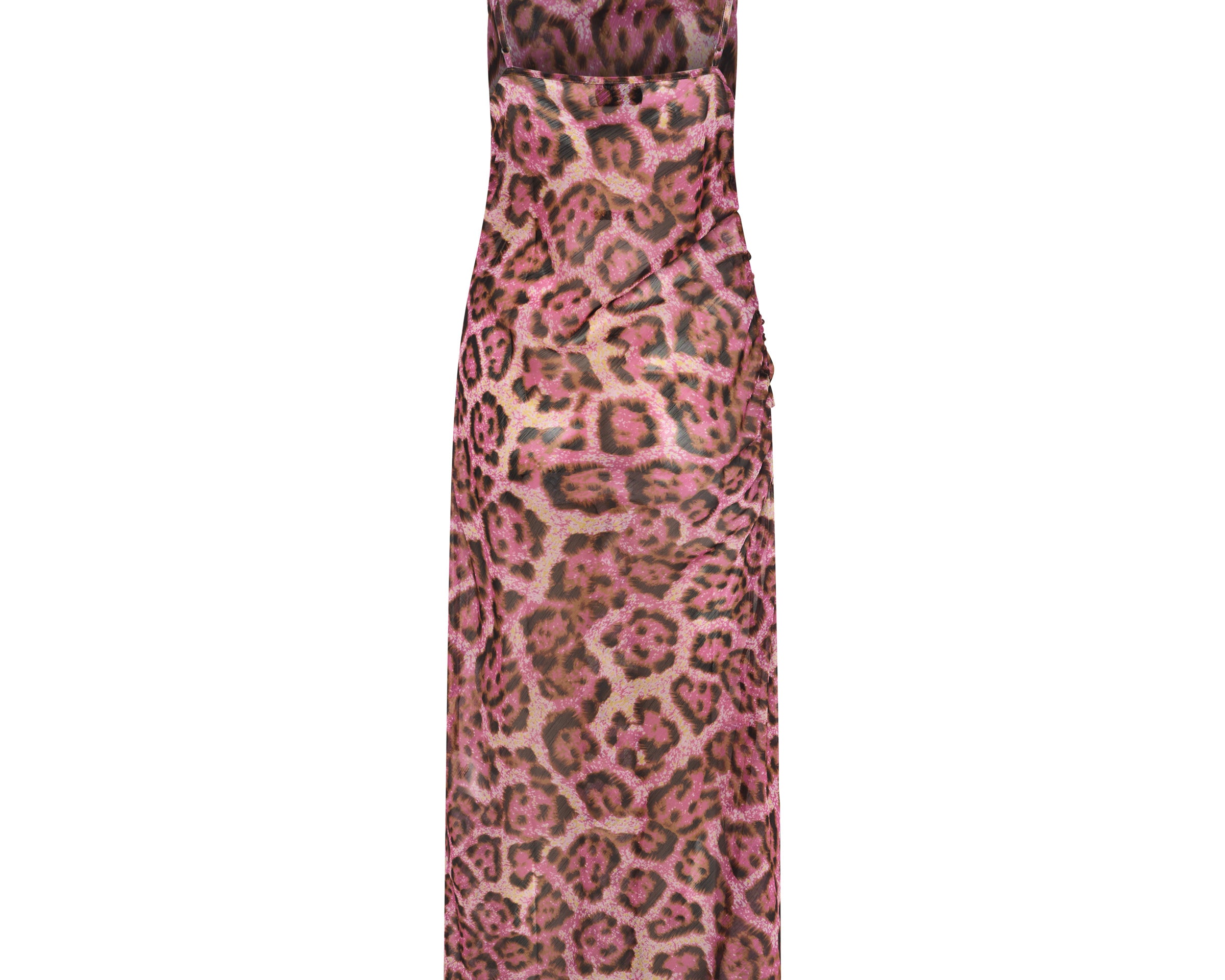 leopard pink dress Rhiannon Ruched Long Slip Maxi Dress - Pink Leopard